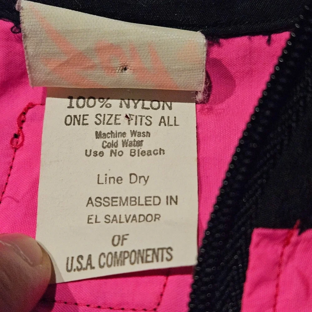 Vintage Surf Style Neon Pink Black Colorblock 1/4 Zip Windbreaker Jacket One Sz - Picture 8 of 14
